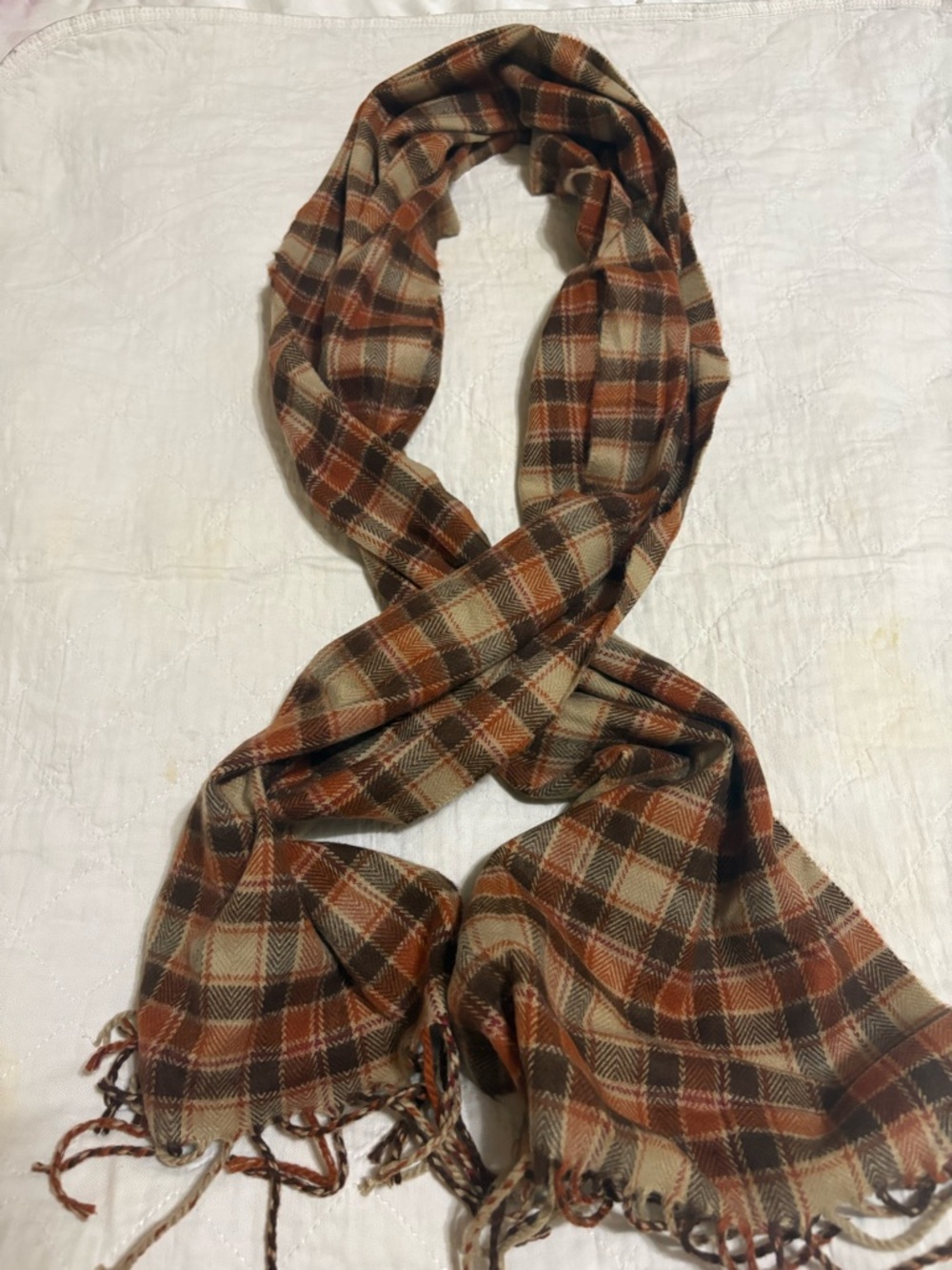 D&Y Plaid Fringe Scarf in Brown, Tan and Cream